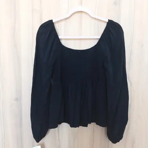 Main Strip Lace Babydoll Peasant Blouse Size M Black Boho Witchy Dark Cottage