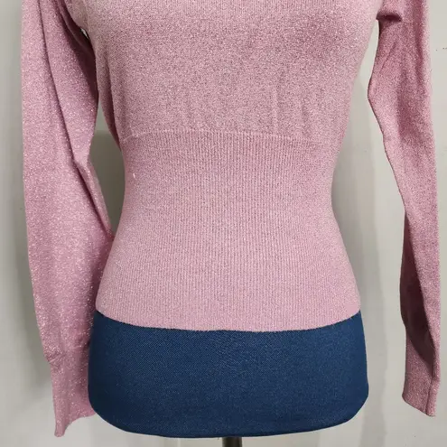 Vintage Shimmer Pink Metallic V neck Sweater Size M