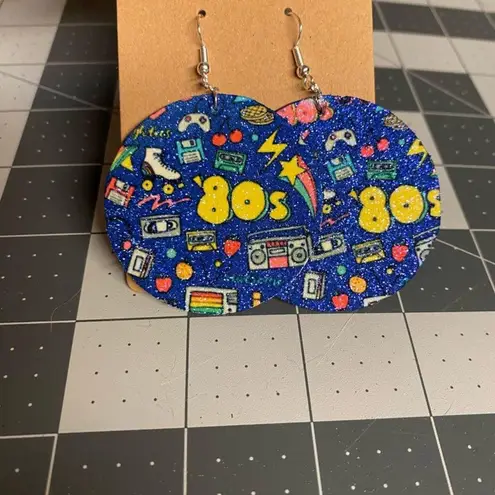 Handmade 80s Graphic Glitter Dangle Earrings Retro Y2K Style
