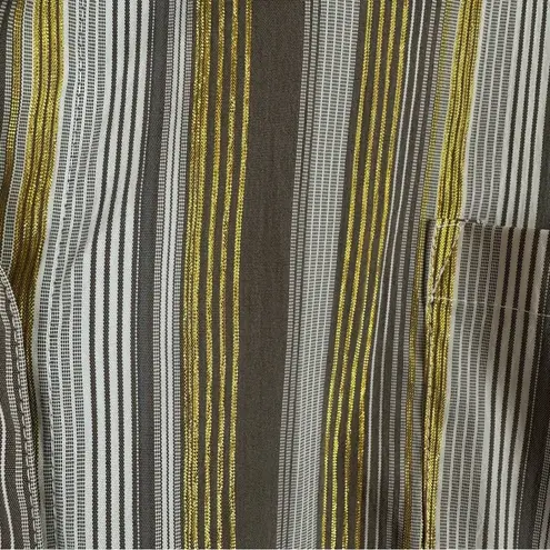she's cool She’s Cool Gray & Gold Metallic Striped Stretch Button Front Shirt 3X