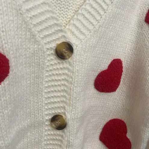 NWT Luna Ivy Valentines sweater cream chunky cozy red hearts cardigan size large