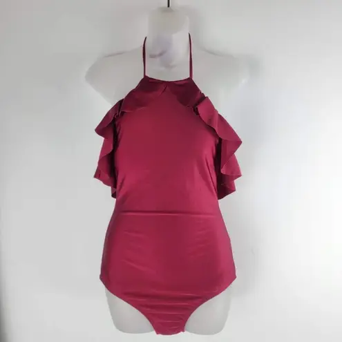 Shoshanna NEW Swimwear Syrah Ruffle Halter 1 Piece Red Size 4