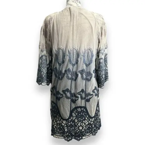 XCVI  S Blue Gray Mesh Lace Dress Boho Embroidered Sheer Mini Tunic Festival