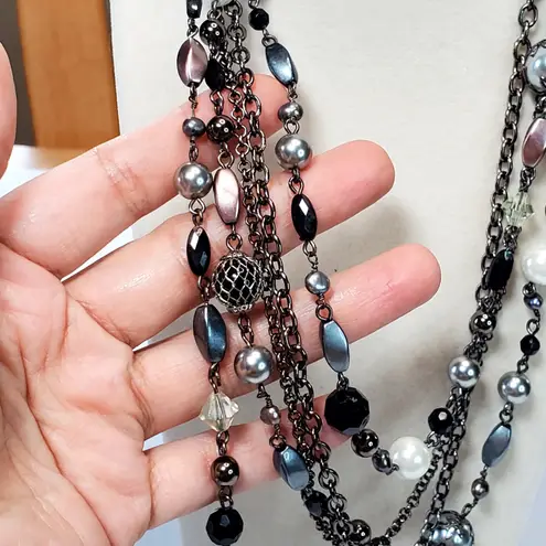 Lia Sophia Multi Strand Necklace 16" Katie Hematite Tone Freshwater Pearl Resin