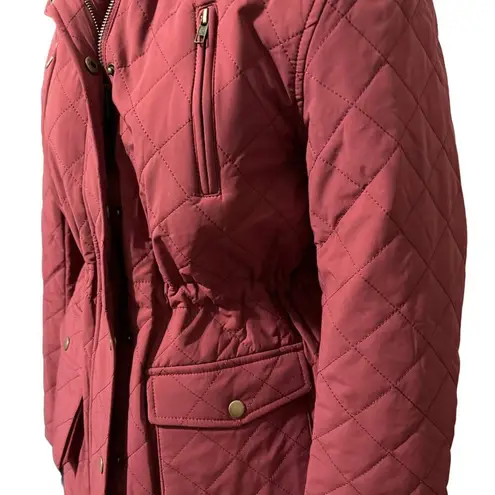 EDEN SOCIETY Quilted Sherpa Lined Jacket Hooded Zip Coat Rust Burgundy NWT Small Red - Image 5