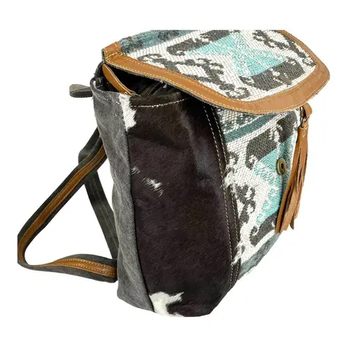 NEW Myra Tapestry & Leather Cowhide Hair BACKPACK HANDBAG 12x13" Purse Isabella