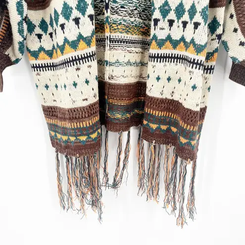 SPLA Womens Boho Ethnic Southwestern Knit Fringe Open Front Cardigan Size S