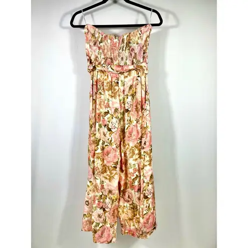 Zimmermann Golden Belted Strapless Linen Jumpsuit Pink Rose Floral US 6 NWT