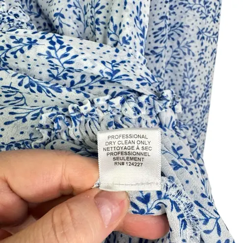 MISA Los Angeles Lorena Dress White and Blue Floral Print Tiered Swing XS XSmall