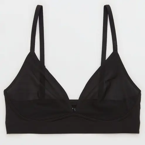 Aerie New  SMOOTHEZ Mesh Bralette Sheer Wireless Bra True Black Size Small