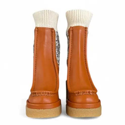 Chloé Chloe Jaime Sock Cuff Luminous Ochre Leather Ankle Boots 37 Wide NWB $1225