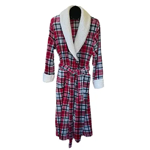 Sonoma  Red and White Plaid Women's Robe with Sherpa Trim - Image 7