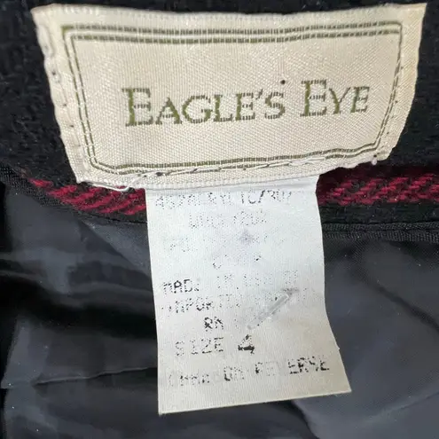 Vintage Eagles Eye Skirt Sz 4 Black Red Tartan Plaid Wool Blend Preppy Academia