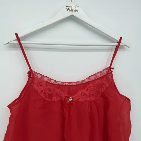 Glencraft Vintage Red Sheer Flowy Lace Tank Top Size Large Union Made Lingerie