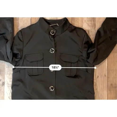 Dana Buchman Black Trench Coat Zebra Lining Mandarin Collar sz XS Weathergear