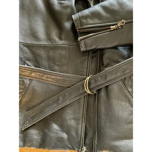 Tannery West 90s Black Leather Faux Fur Trim Coat size Small