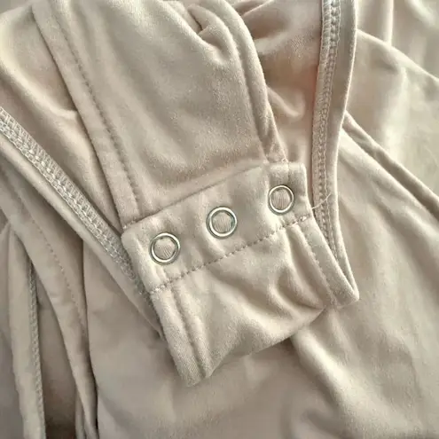 PEORIA | Dark Nude Peach Square Neck Long Sleeve Bodysuit Snap Closure | Size XL Tan