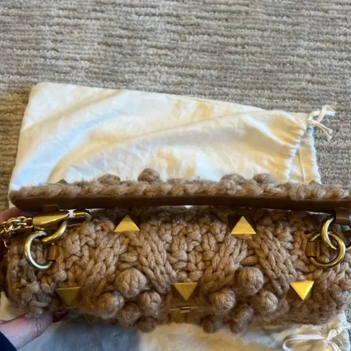 Valentino Garavani Beige Cashmere Medium Roman Stud Bag