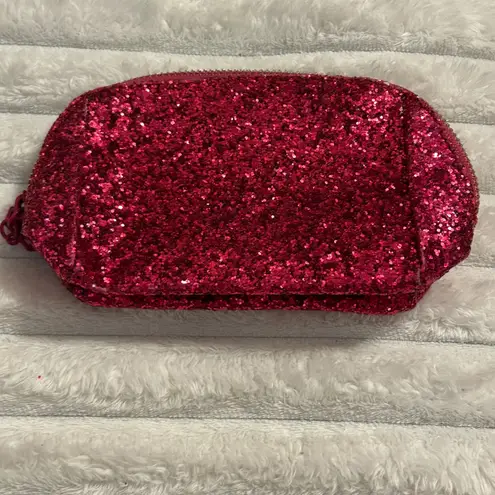 SENEGENCE Pink Glitter Cosmetic Bag Diamond Charm Zipper Pouch Makeup Organizer