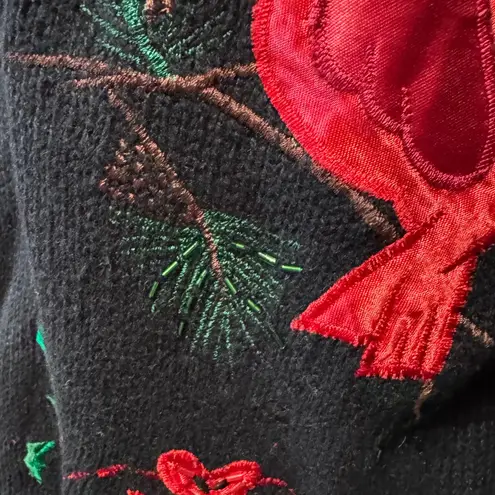 Vintage Holiday Cardinal Sweater Black Red Festive Embroidered women’s large