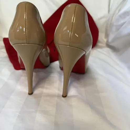 Christian Louboutin Camel Patent Very Prive Peep Toe Pumps