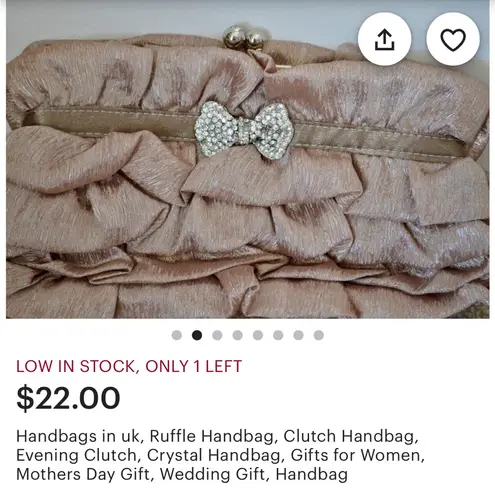 Source Unknown Elegant Ruffled Clutch in Beige w/Rhinestone Bow