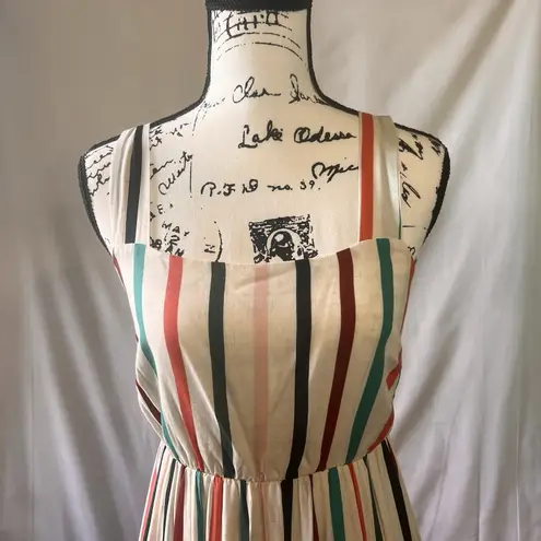 Ces Femme Striped Tiered Adjustable Straps Maxi Dress Women's Medium Size 8