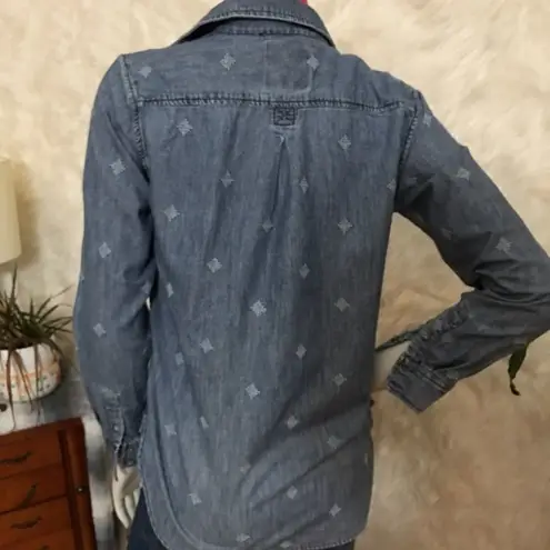 American Eagle  embroidered Jean Button Down Shirt