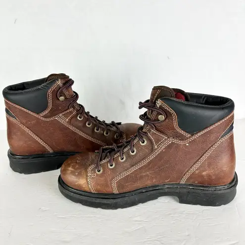 CE Schmidt Womens Leather Work Boots Size 9 Brown Lace Up