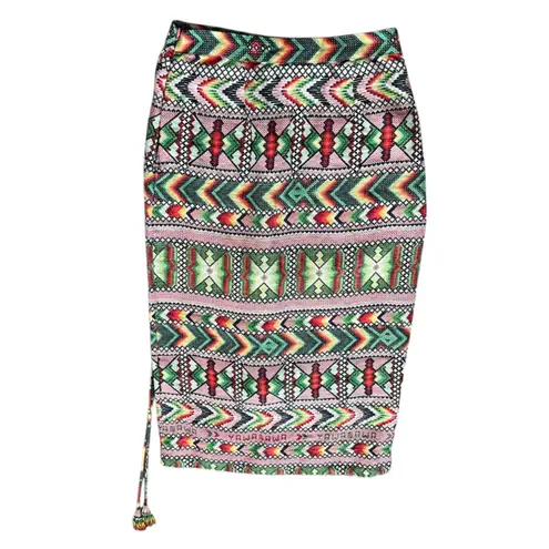 Farm Rio Anthro Women’s Yawanawa Aztec Print Amulet Linen Wrap Midi Skirt Sz S