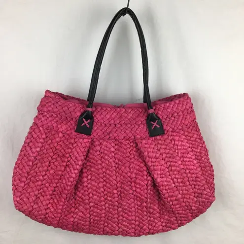 Hot Pink Woven CornHusk Tote Hobo Bag Large