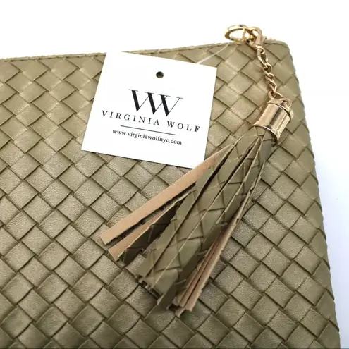 Virginia Wolf Gold Woven Faux Leather Make Up Bag/ Clutch w/ Tassel. New w/Tags