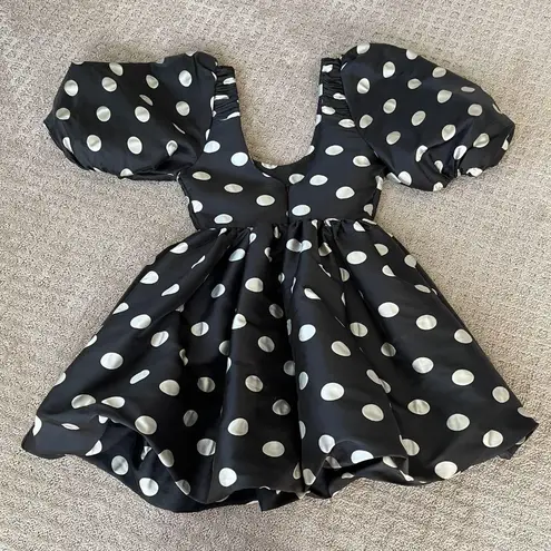 Sister Jane Show Time Mini Dress Black White Polka Dot Bubble Hem Puff Sleeve XS
