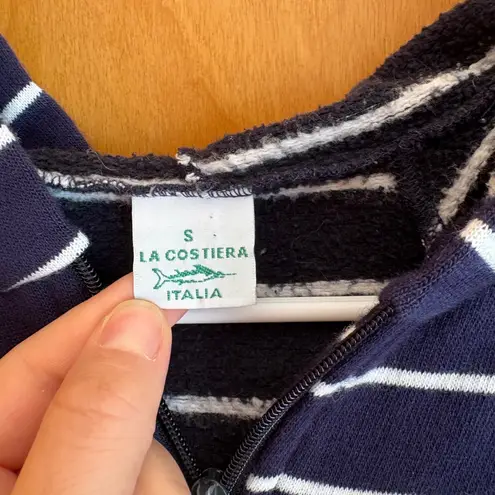 La Costiera Italia Positano Nautical Striped Full Zip Hoodie Jacket Womens Small Blue