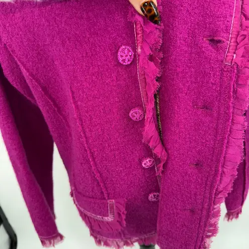 Vtg Purple Magenta Wool Ruffled Blazer Jacket XL Unlined Feminine Coquette