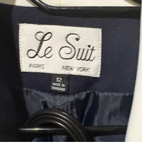 Le Suit Navy and White Blazer with Gold Buttons with pleated front skirt