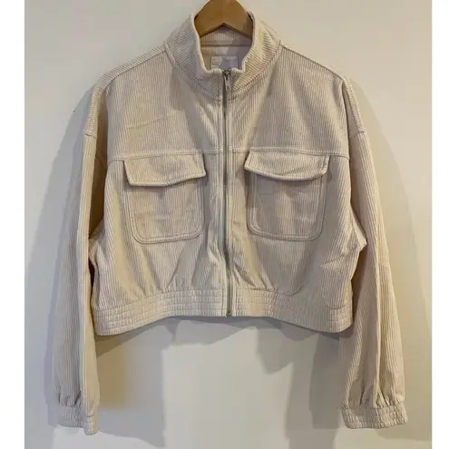 Aerie  Groove On Velour Corduroy Cropped Jacket Cotton Cream Women's Size XL/TG