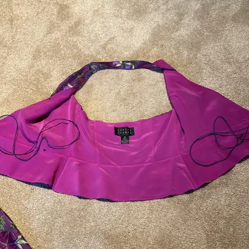 Finity Studio Silk Embroidered Skirt & Wrap Around Halter Neck Top Purple Sz 8