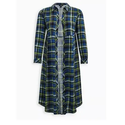 Torrid  Blue Plaid Challis Maxi Duster Kimono Size 1X