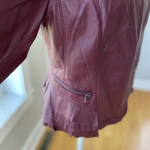 Moda Vintage International Oxblood Burgundy Red Leather Moto Jacket Size XS