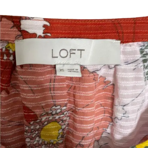 Loft  Hibiscus Floral Red Pink Blouse XS