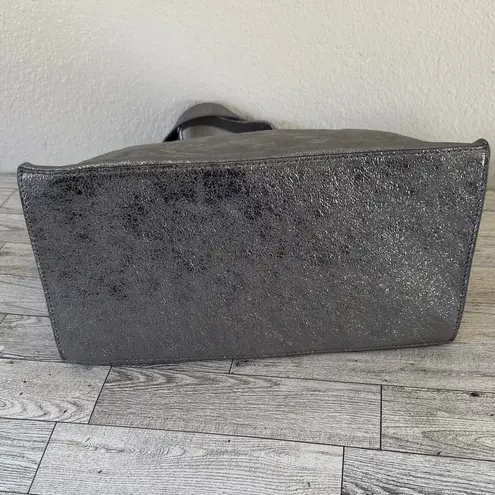 Furla Metallic Silver Leather Tote Bag EUC