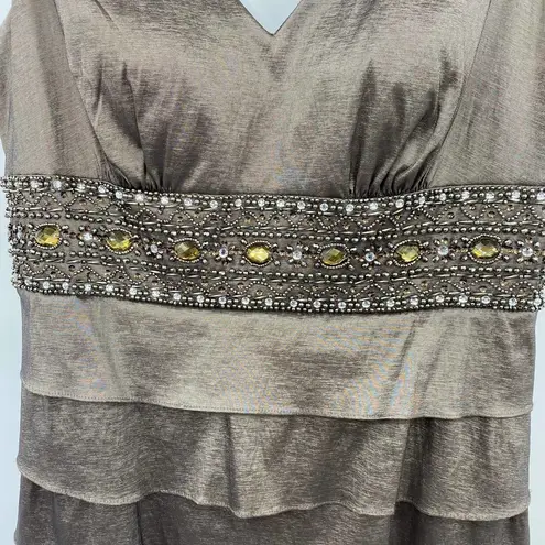 Eliza J Gray 2 Piece Formal Dress Jacket Set Beaded Tiered Gown Womens Size 8