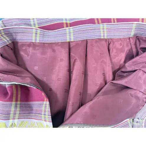 VTG 70s Maxi Skirt Cranberry/Pink Plaid Gold Metallic Thread Pleats Sz S/M Red Size M