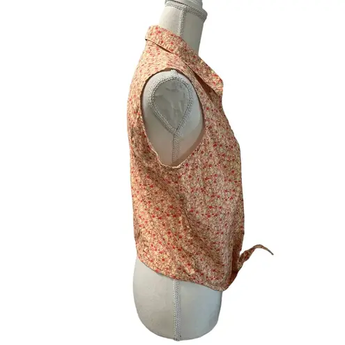 Casual Corner Annex 60s 70s Floral Bohemian Collared Tie Waist Crop Top Sz L Orange Size L