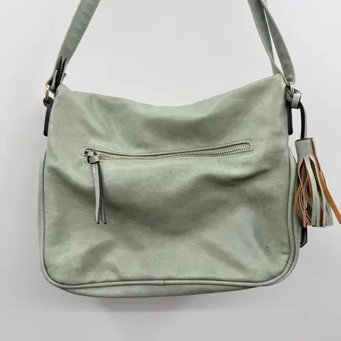 Sage Green Faux Leather Crossbody Bag Women’s Adjustable Strap Tassel Pocket