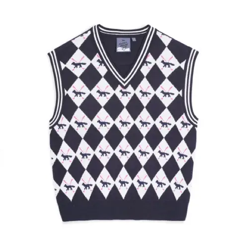 Maison Kitsune Golf XS Fox Argyle Jacquard Knit V