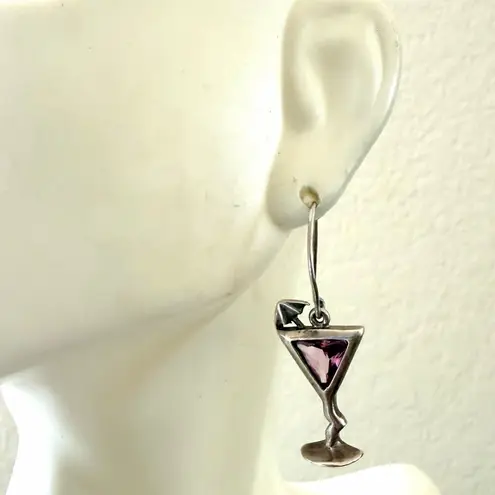 Silpada Sterling Martini Glass Earrings with Pink CZ