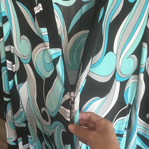 Womens Beach Cover Up Blue & Black Zip Up Size L