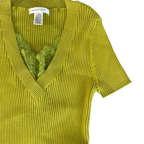 August Silk Chartreuse Green V Neck Top Size Medium